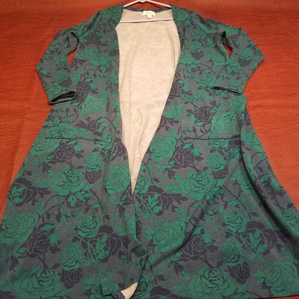 Blue/teal green Flower Long Cardigan